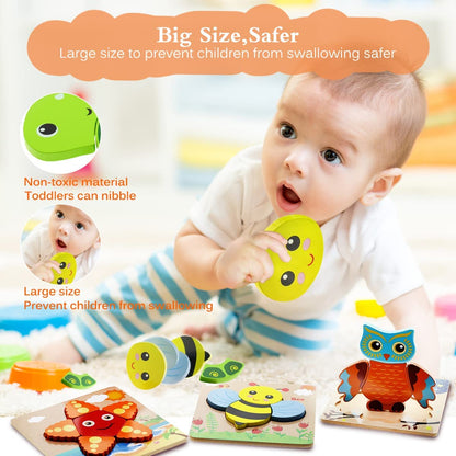 AERBA HOT SALE Children's Toys Wooden 3D Toys Puzzle Cartoon Animals Early Learning Cognition Intelligence Puzzle Game Colorful Montessori Toys Christmas Gifts