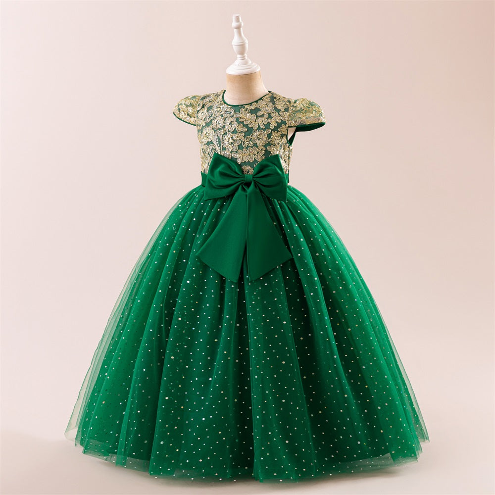 AERBA DRESS Wedding Flower Girl Dress  Party Dress Kids Big Bow Long Wedding Bridesmaid Prom Gown Girl Fashion Lace Birthday Clothes Princess Dress