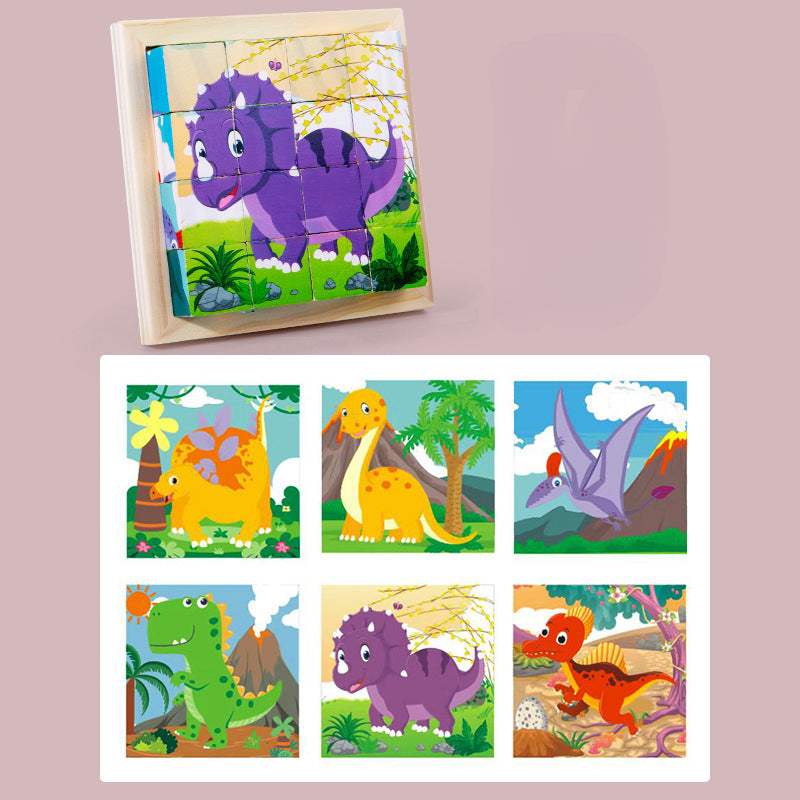 Aerba Children's Toys 3D cube Wooden puzzle children's nine pieces six-sided wooden block tray children's Montessori learning educational puzzle toys