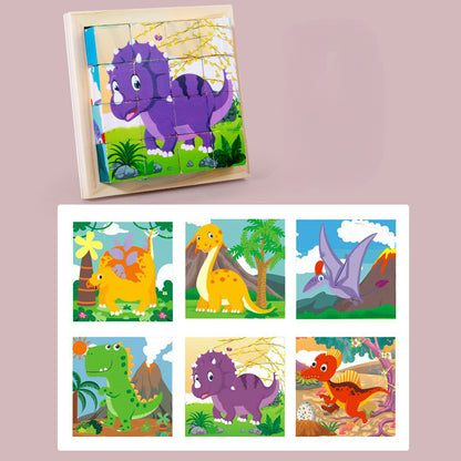 Aerba Children's Toys 3D cube Wooden puzzle children's nine pieces six-sided wooden block tray children's Montessori learning educational puzzle toys