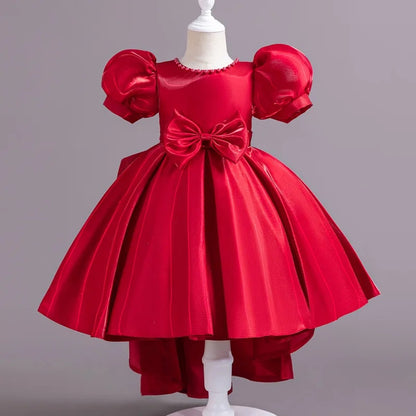 AERBA DRESS Wedding Flower Girl Dress Princess Backless Satin Dress Children's Fashion Show Host Evening Gown for Girls Toddler Costume Princess Dress