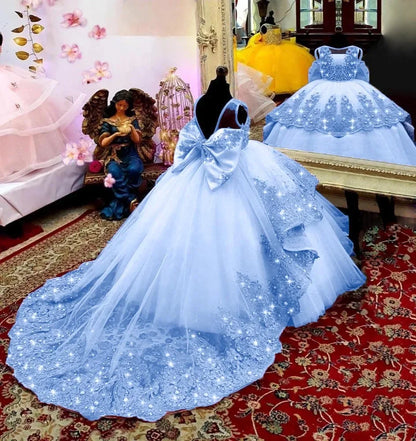AERBA DRESS Wedding Flower Girl Dress Little Girls Birthday Party Gown Toddlers Beaded Lace Princess Pageant Dress