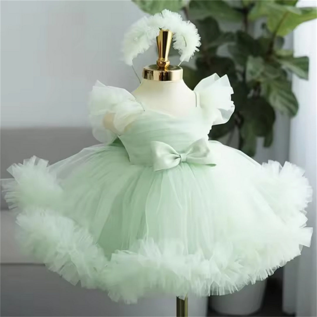 AERBA DRESS Wedding Flower Girl Dress Tulle Puffy With Bow Sleeveless Birthday Party Banquet Holy Communion Gowns Princess Dress