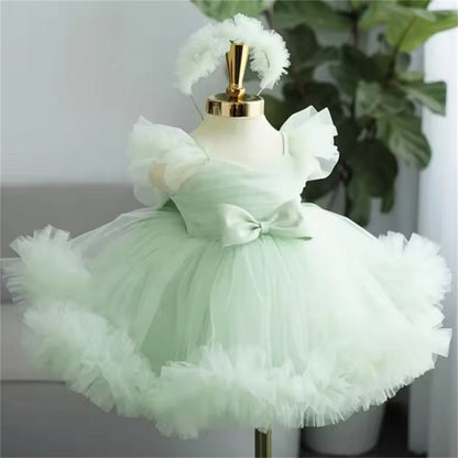 AERBA DRESS Wedding Flower Girl Dress Tulle Puffy With Bow Sleeveless Birthday Party Banquet Holy Communion Gowns Princess Dress