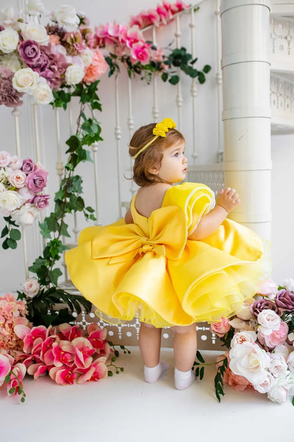 AERBA DRESS Wedding Flower Girl Dress Lovely Baby First Communion Gowns Wedding Thin Length Bow Belt Kids Birthday Gift Ball Party Dress