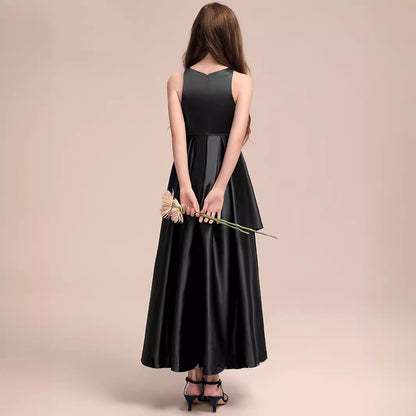 Girls' Formal Dress A Line Sleeveless Ruched Irregular Long Competition Fashion Performance Dress Hot Sale Junior Bridesmaid Dress