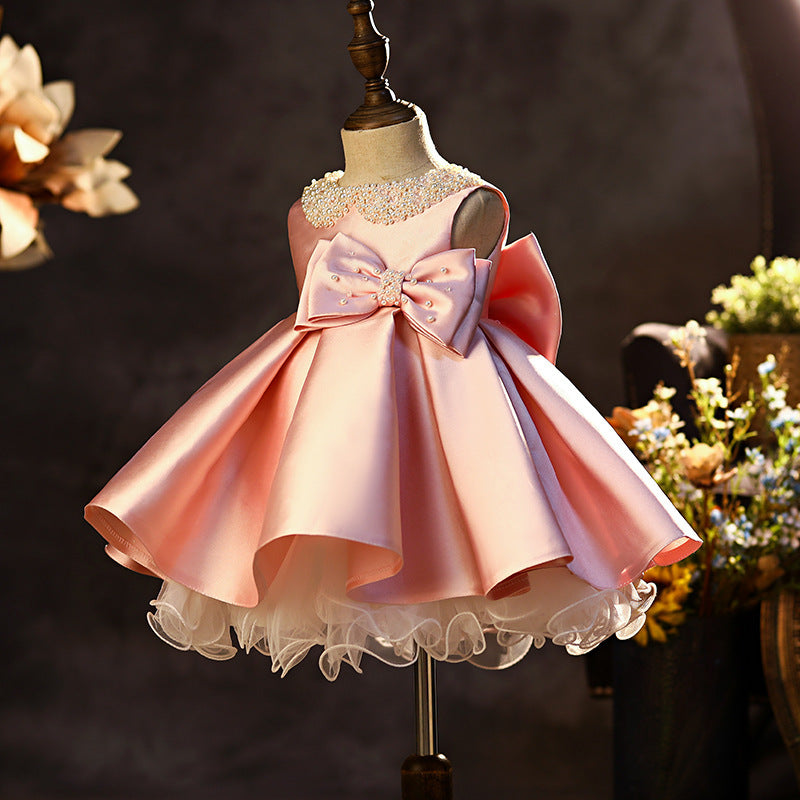 AERBA DRESS Wedding Flower Girl Dress Pearls Puffy With Bow Cute Party Kids Baby Pageant Birthday Ball Gowns Dress