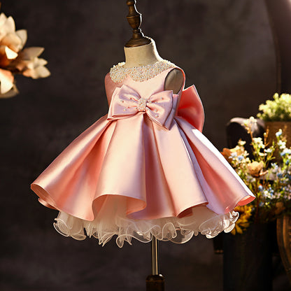 AERBA DRESS Wedding Flower Girl Dress Pearls Puffy With Bow Cute Party Kids Baby Pageant Birthday Ball Gowns Dress