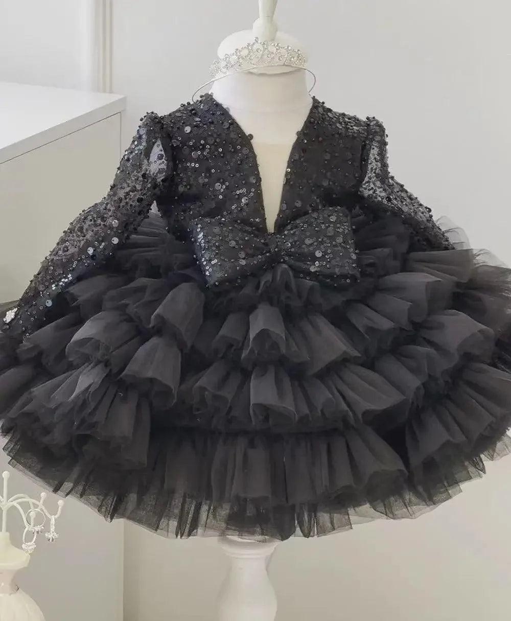 AERBA DRESS Wedding Flower Girl Dress Luxurious Baby Girls Dresses Layers Tulle Tiered Birthday Party Gown Christmas New Year Dress Gift