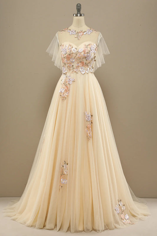 AerbaDress Yellow Long Prom Dress With Appliques