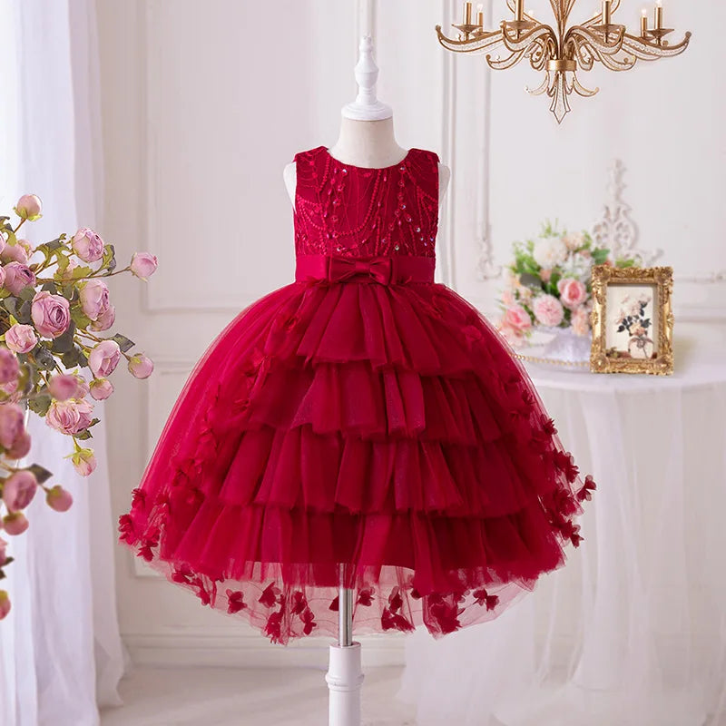 Wedding Flower Girl Dress Butterfly Thousand-Layer Girls Bridesmaid Dresses Sleeveless Evening Dresses Children Princess Dress