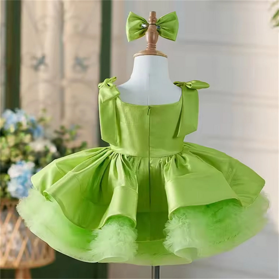 AERBA DRESS Wedding Flower Girl Dress Satin Knee Length Tulle Puffy Princess Kids Birthday Party First Communion Ball