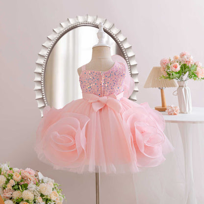 AERBA DRESS Wedding Flower Girl Dress Girls Party Dresses Elegant Child Wedding Gown Sequined Big Bow Kids Birthday Ceremonial Dress