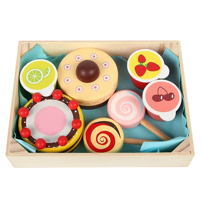 Aerba Children's Toys Wooden Simulation Kitchen Toy Montessori Pretend Play House Series Cut Fruit Desserts Children Cut Vegetables Educational Toys