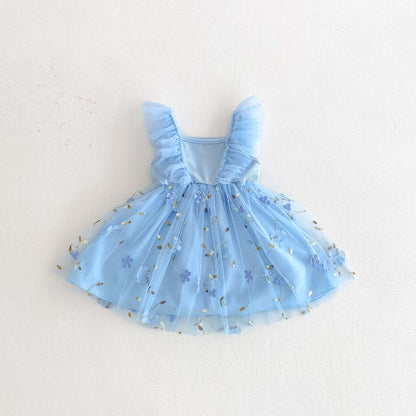 AERBA DRESS Wedding Flower Girl Dress Summer Girls Mesh Floral Sleeveless Girls Fashion Dress