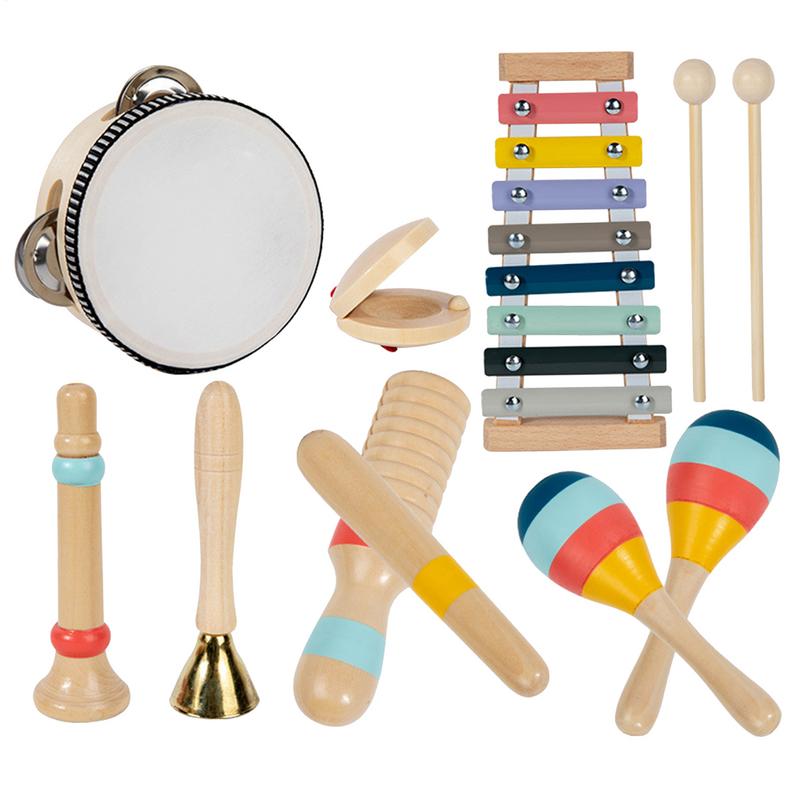 Aerba Children's Toys Wooden Instrument Percussion Early Education Music Set Hand Percussion Instrument Wooden Toys For Toddler Boys Early Learning