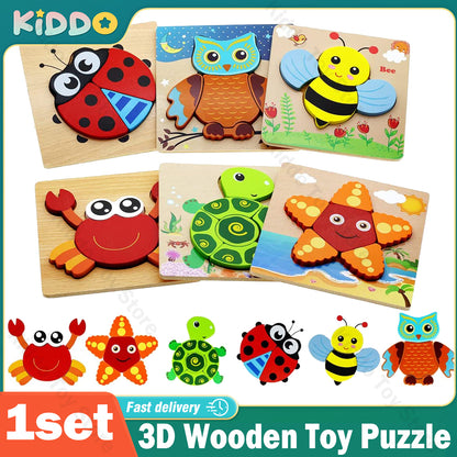 AERBA HOT SALE Children's Toys Wooden 3D Toys Puzzle Cartoon Animals Early Learning Cognition Intelligence Puzzle Game Colorful Montessori Toys Christmas Gifts