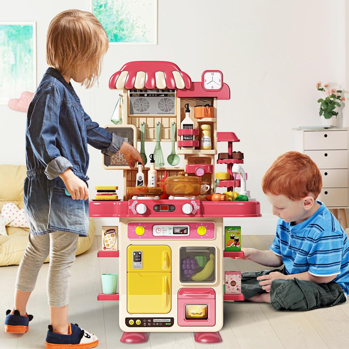 Aerba Children Kitchen Counter Play Set DIY Simulated Cooking Food Tableware Play House Role Play Pretend Game Toy Gift Kid Boys Girls