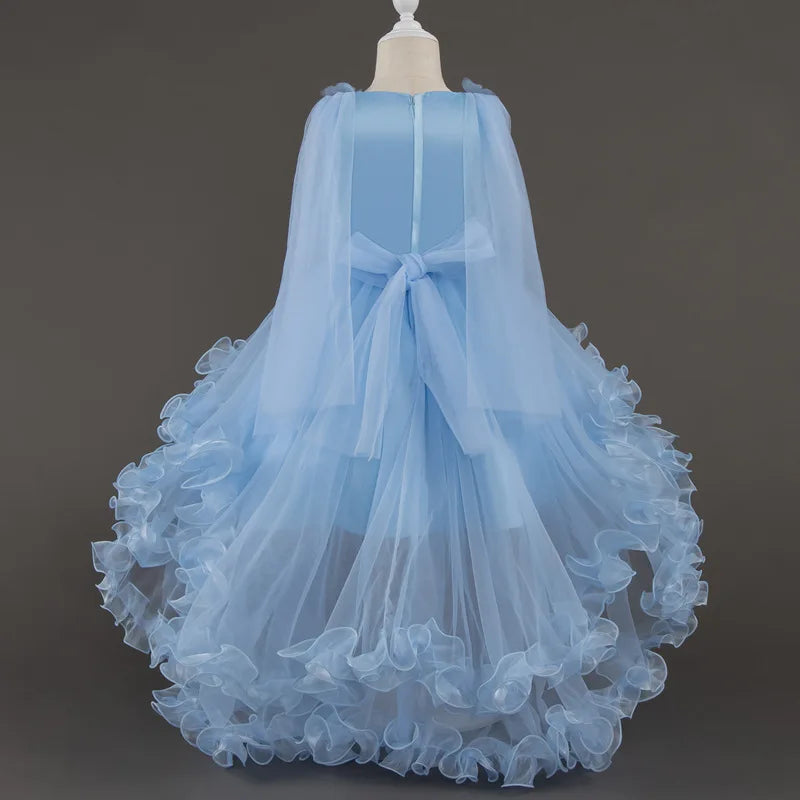 Wedding Flower Girl Dress Puffy Children's Birthday Wedding Ceremony Performance Costume Tiers Ruched Princess Dress