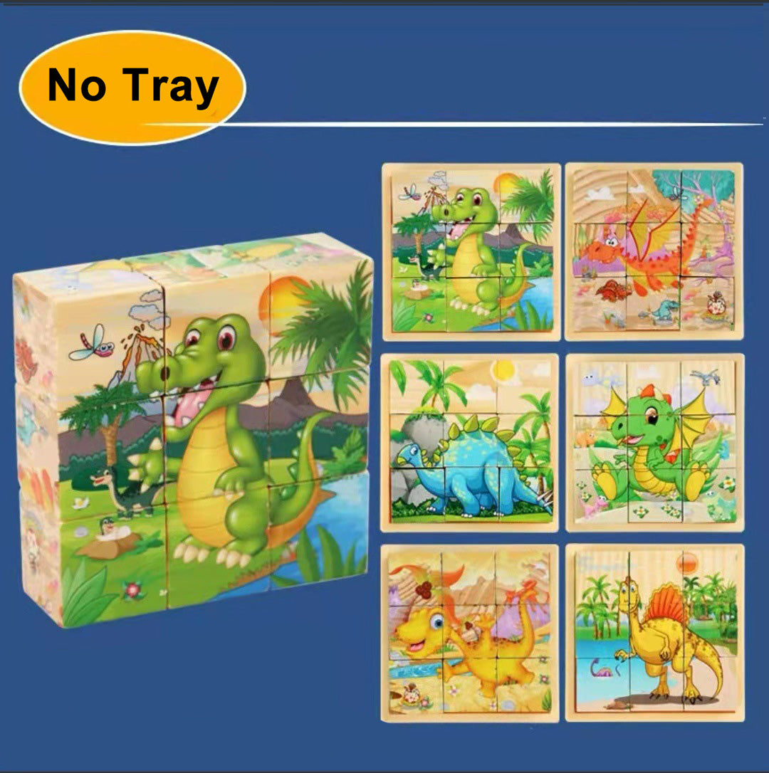 Aerba Children's Toys 3D cube Wooden puzzle children's nine pieces six-sided wooden block tray children's Montessori learning educational puzzle toys