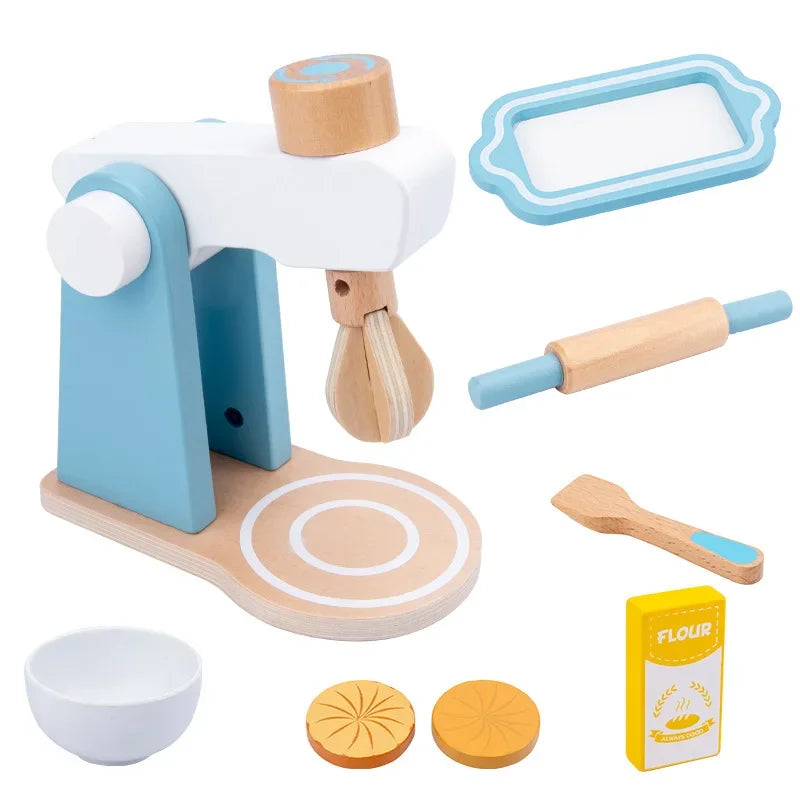 Aerba Children's Toys DIY Wooden Toy Pretend Play Simulation Kitchen Coffee Machine Cooking Food Model Set Educational For Kids Girls