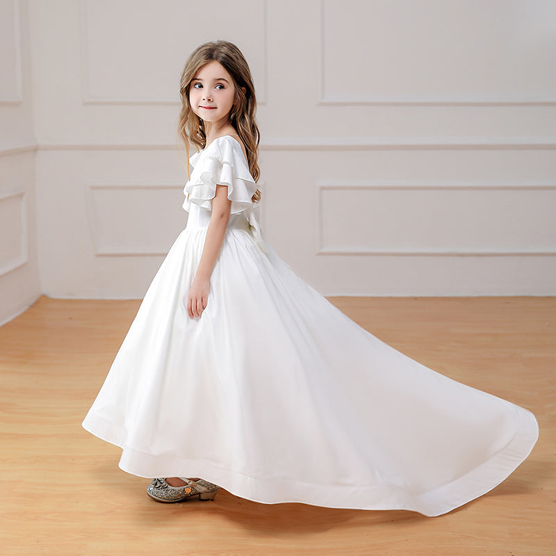 AERBA DRESS Wedding Flower Girl Dress A-line Elegant Bridal Party Dress for Girls Puffy Floor Length Prom Dress Ruffled Sleeves Pageant Princess Dress