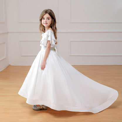 AERBA DRESS Wedding Flower Girl Dress A-line Elegant Bridal Party Dress for Girls Puffy Floor Length Prom Dress Ruffled Sleeves Pageant Princess Dress