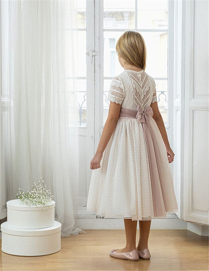 AERBA DRESS Wedding Flower Girl Dress First Communion Gowns Lace Applique Little Baby Girls Princess Ball Beauty Pageant Kids Birthday Gown