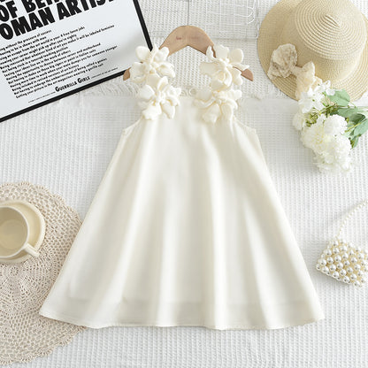AERBA DRESS Wedding Flower Girl Dress Baby Girl Casual Solid Color Dress 3D Flower Decoration Fashion Temperament Princess Dress
