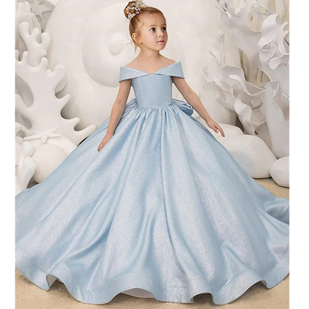 AERBA DRESS Wedding Flower Girl Dress Simple Bow Elegant Princess Satin Ball Gown For Kids Birthday Party First Communion Dress