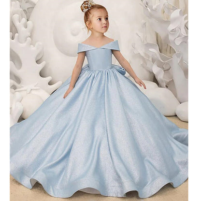 AERBA DRESS Wedding Flower Girl Dress Simple Bow Elegant Princess Satin Ball Gown For Kids Birthday Party First Communion Dress