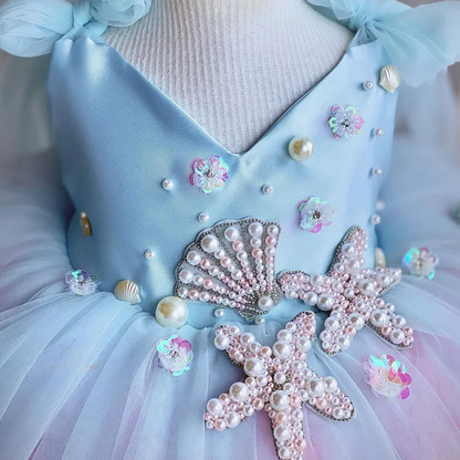 AERBA DRESS Wedding Flower Girl Dress Beaded Pearls Ocean Princess Kids Birthday Party Baby First Communion Ball Gowns