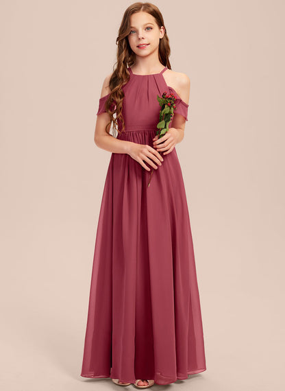 Girls' Formal Dress Elegant A Line Off Shoulder Ruched Chiffon Lace Holy Communion Birthday Ball Evening Dress Hot Sale Junior Bridesmaid Dress
