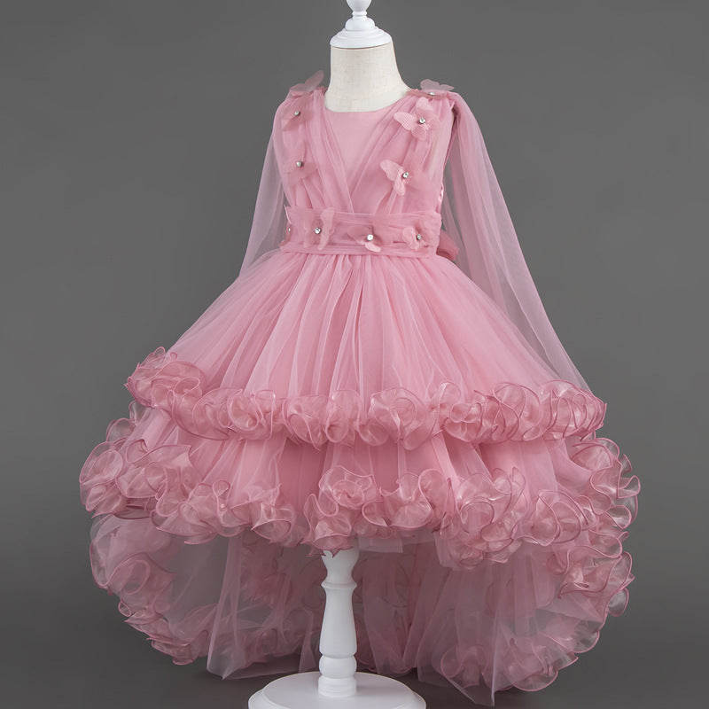 Wedding Flower Girl Dress Puffy Children's Birthday Wedding Ceremony Performance Costume Tiers Ruched Princess Dress