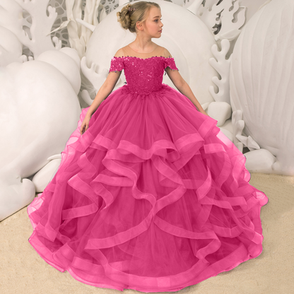AERBA DRESS Wedding Flower Girl Dress Floral Appliques Tiered With Trailing For Wedding Birthday Party Banquet Gown