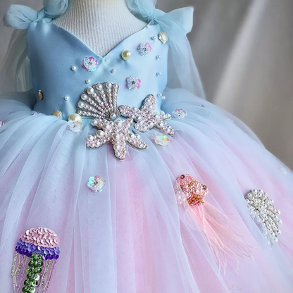 AERBA DRESS Wedding Flower Girl Dress Beaded Pearls Ocean Princess Kids Birthday Party Baby First Communion Ball Gowns