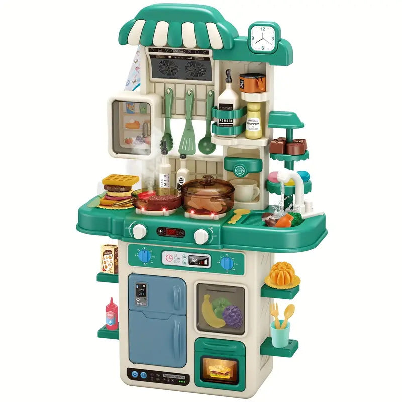 Aerba Children Kitchen Counter Play Set DIY Simulated Cooking Food Tableware Play House Role Play Pretend Game Toy Gift Kid Boys Girls