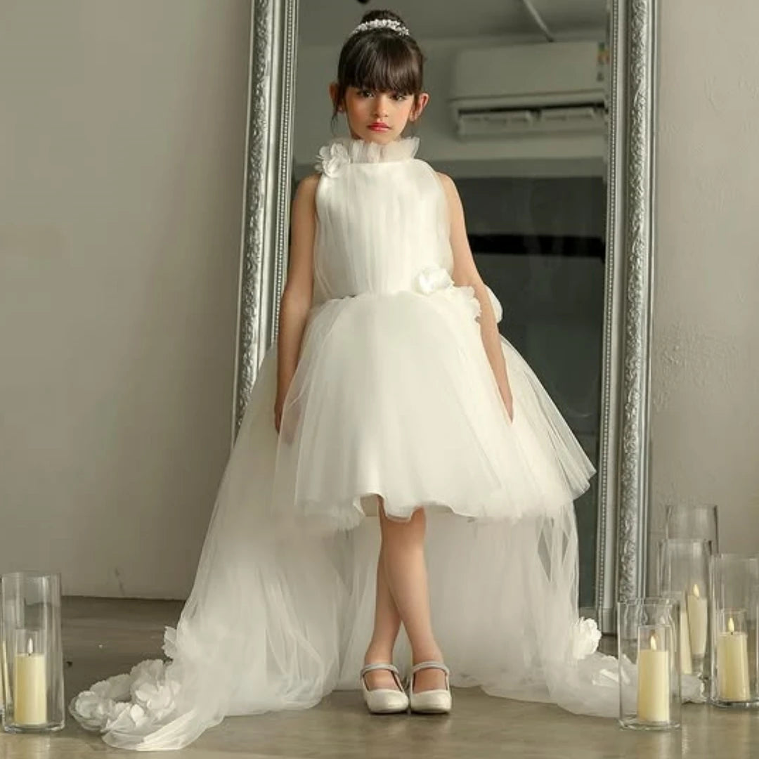 AERBA DRESS Wedding Flower Girl Dress Tulle With Flowers Trailing Sleeveless Birthday Banquet Princess Gown