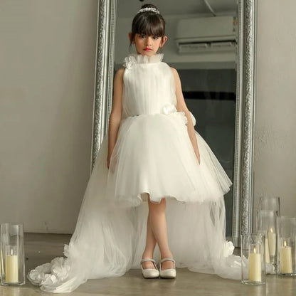 AERBA DRESS Wedding Flower Girl Dress Tulle With Flowers Trailing Sleeveless Birthday Banquet Princess Gown