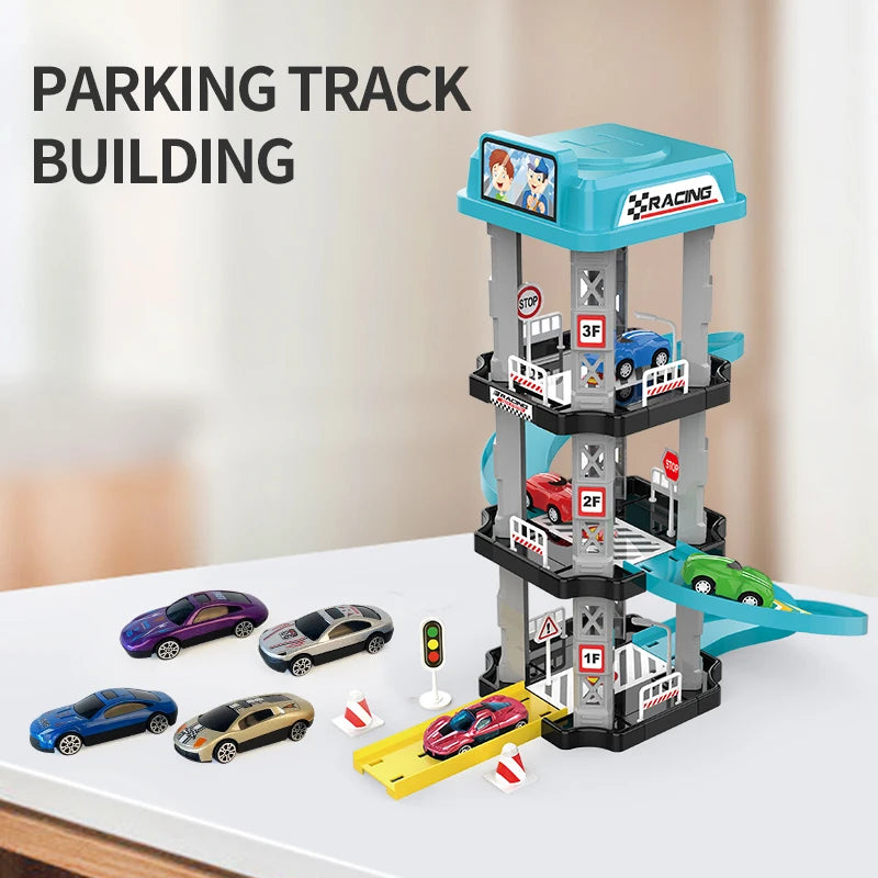 AERBA HOT SALE Ejection slide parking track collection toys Random little car set Puzzle assembled multi-layer racing model boy birthday gift