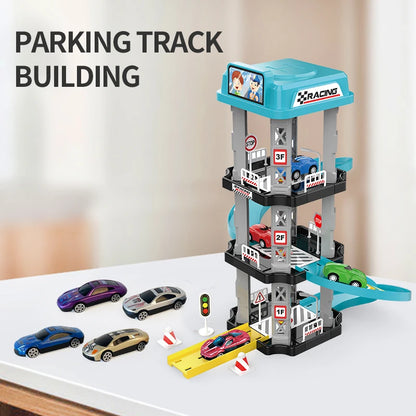 AERBA HOT SALE Ejection slide parking track collection toys Random little car set Puzzle assembled multi-layer racing model boy birthday gift