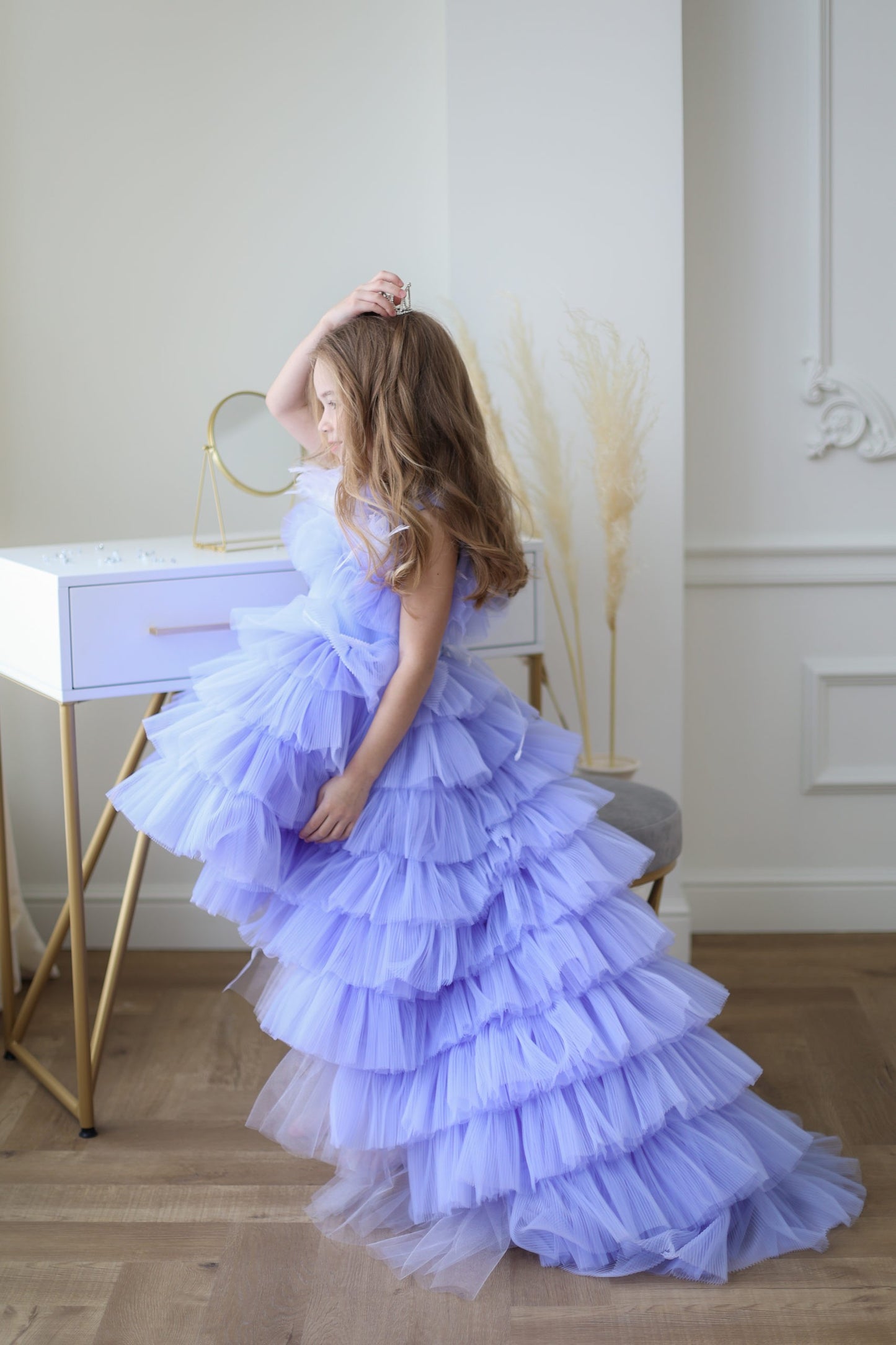 AERBA DRESS Wedding Flower Girl Dress Fluffy Layered Child Lace Lovely Sash Long Party Kids Birthday Gift Evening Dresses