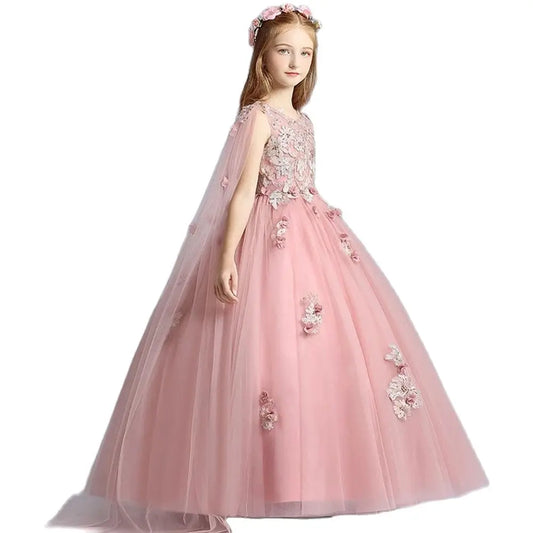 AERBA DRESS Wedding Flower Girl Dress Lace Embroidery Formal Sleeveless Princess Dress Flower Girls Children Clothing Kids Party Dress