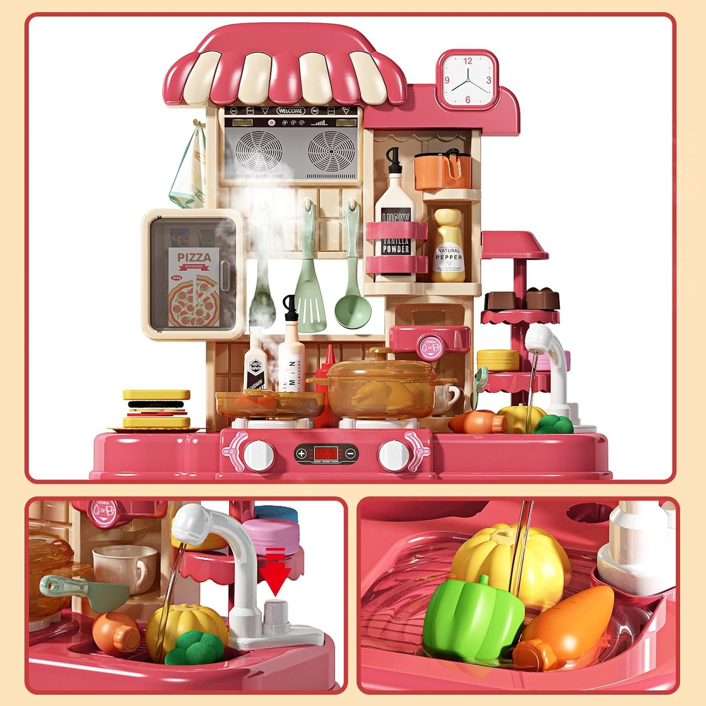 Aerba Children Kitchen Counter Play Set DIY Simulated Cooking Food Tableware Play House Role Play Pretend Game Toy Gift Kid Boys Girls