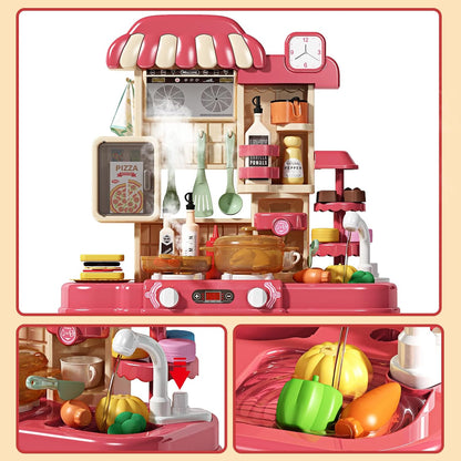 Aerba Children Kitchen Counter Play Set DIY Simulated Cooking Food Tableware Play House Role Play Pretend Game Toy Gift Kid Boys Girls