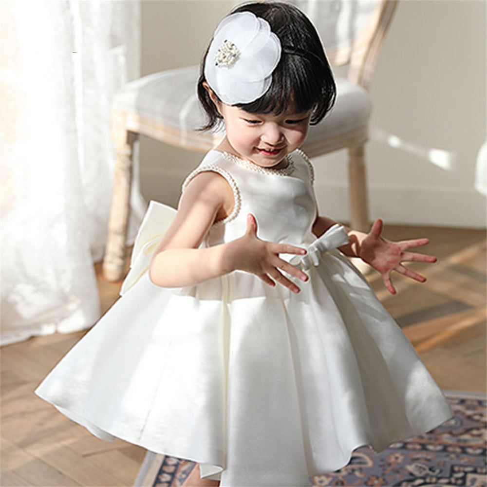 AERBA DRESS Wedding Flower Girl Dress Short Style Bow Princess Costume for The First Communion Birthday Dance Party Baptism Dress
