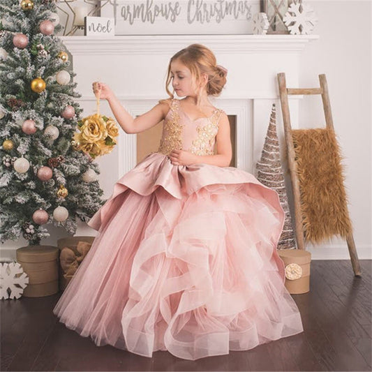 AERBA DRESS Wedding Flower Girl Dress Sleeveless Floor Length Applique Sweep Train Formal First Communion Dress Princess Dress