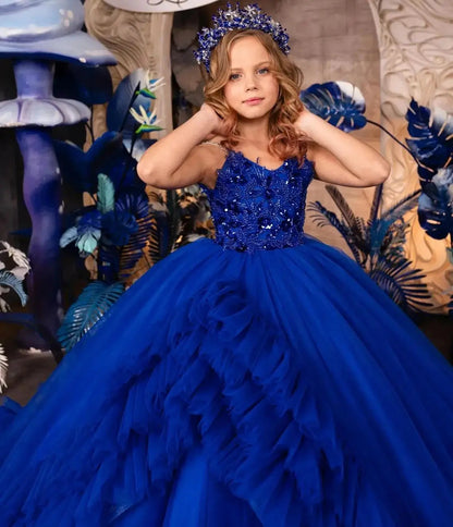 AERBA DRESS Wedding Flower Girl Dress Appliques Sparkly Sequins Satin Kids Evening Party First Communion Gown