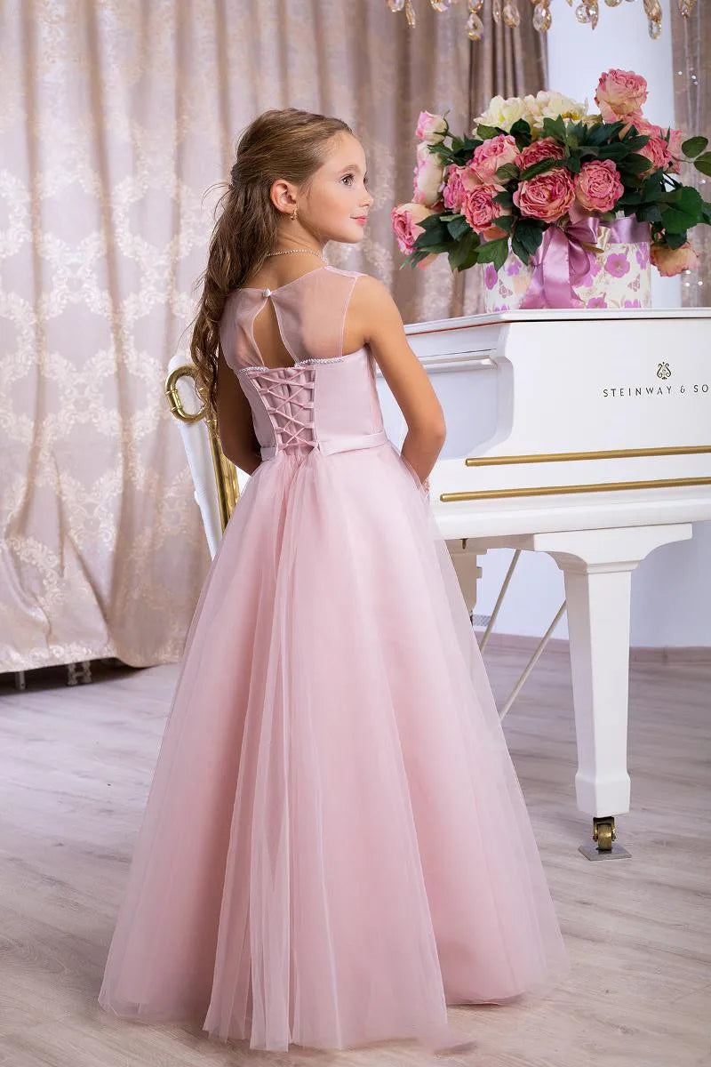 AERBA DRESS Wedding Flower Girl Dress Little Girls Formal Event Wear Dresses Pleated V Neck Long Junior Bridesmaid Gowns Cute Princess Dress