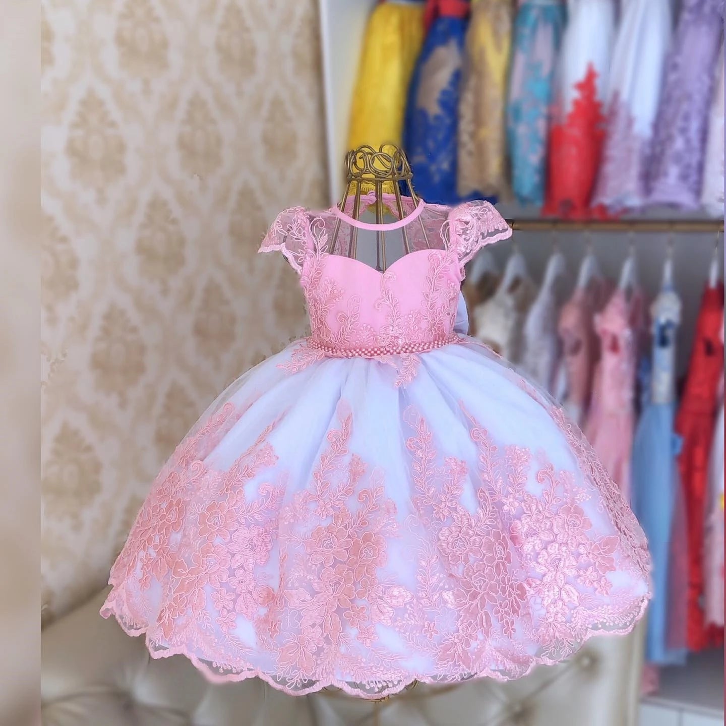 AERBA DRESS Wedding Flower Girl Dress Luxury Princess Applique Tulle Pearls Ball Pageant Kids Birthday Gift Party First Communion Gown